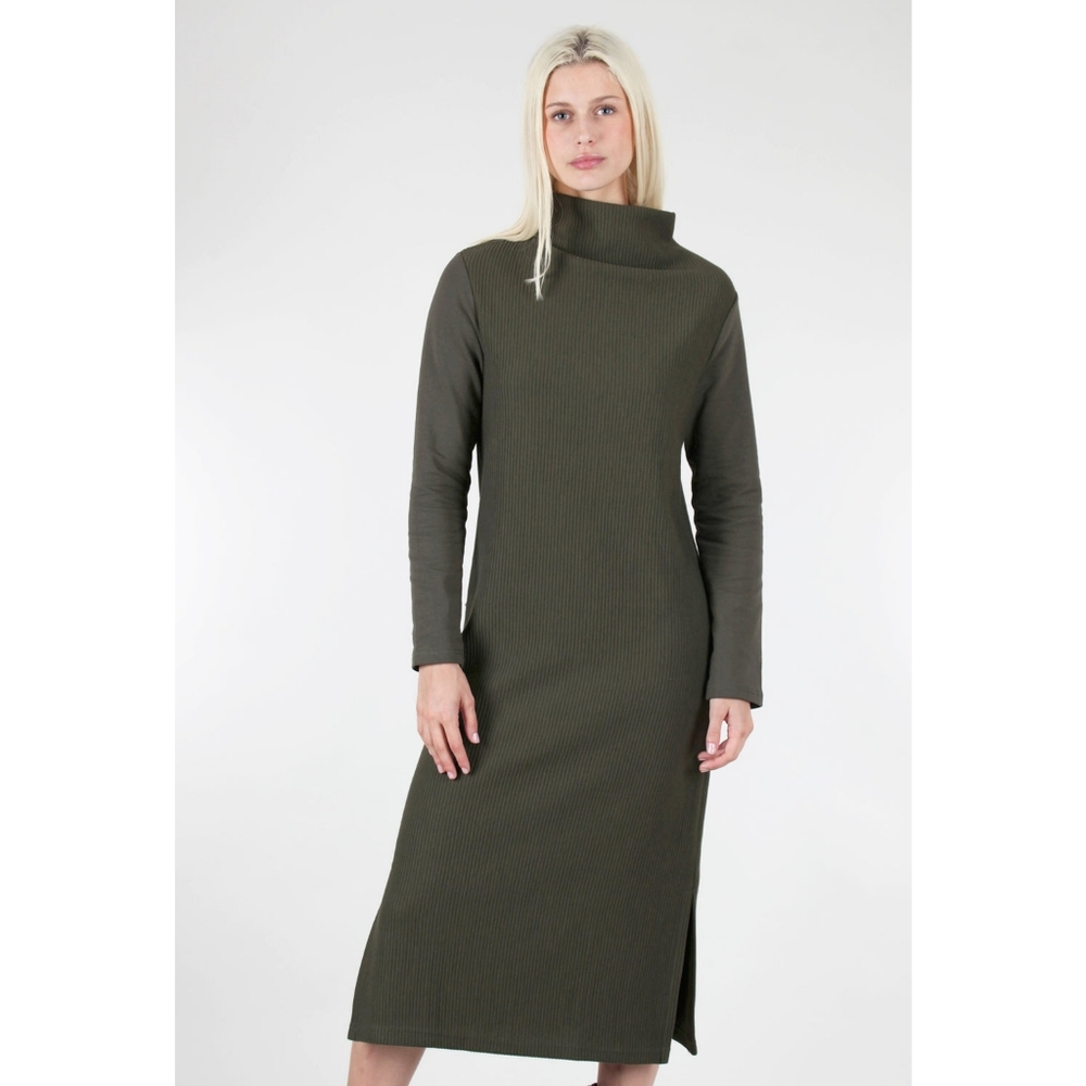 LOTUS EATERS Ribbed Kimina Dress Long Sleeve Mock Neck Green XS